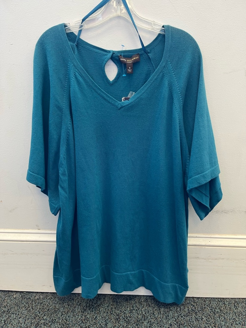 Dana Buchman Teal V-Neck Relaxed Dolman Sleeve Top. XL. NWT